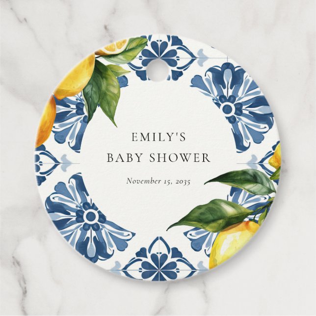 Lemon Positano Italienische Babydusche Geschenkanhänger (Vorderseite)