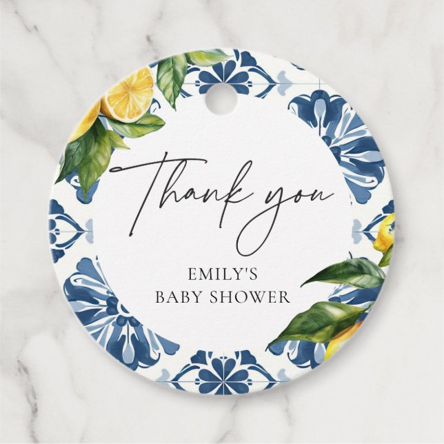 Lemon Positano Italienische Babydusche Geschenkanhänger (Vorderseite)