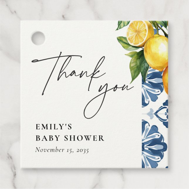 Lemon Positano Italienische Babydusche Geschenkanhänger (Vorderseite)