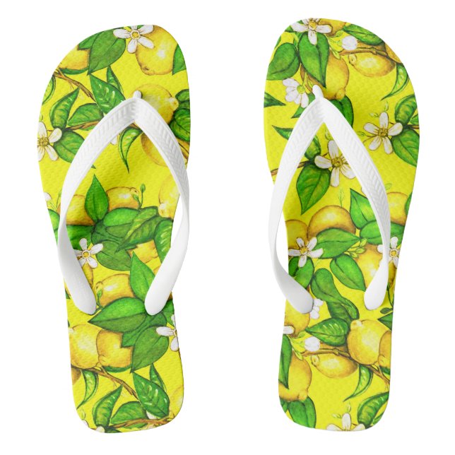 Lemon Print Flip Flops auf gelb (Fußbett)