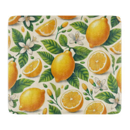 Lemon Print Glass Chopping Board Schneidebrett