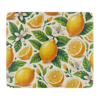Lemon Print Glass Chopping Board Schneidebrett
