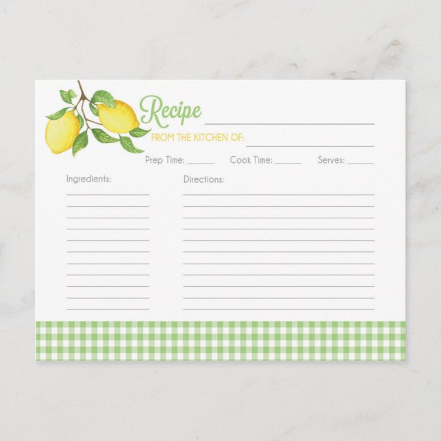Lemon Recipe Cards - Brautparty Rezept Cards Postkarte (Vorderseite)
