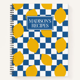 Lemon Rustic Farmhouse Blue & White Check Recipe Notizbuch
