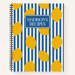 Lemon Rustic Farmhouse Blue & White Stripe Recipe Notizbuch