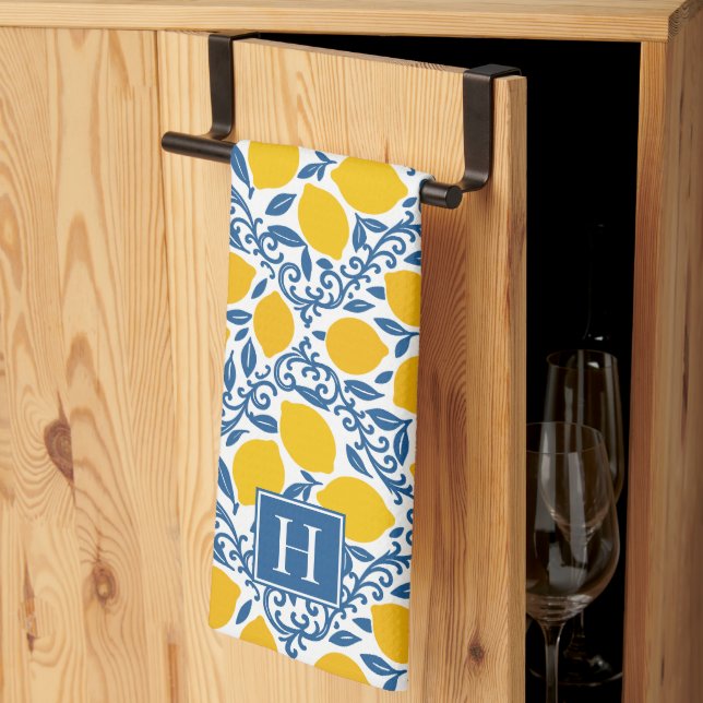 Lemon Rustic Farmhouse French Country Monogram Geschirrtuch (Drittel gefaltet)