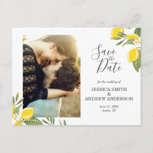 Lemon Save the Date Postcard Elegante Summer Boho Ankündigungspostkarte