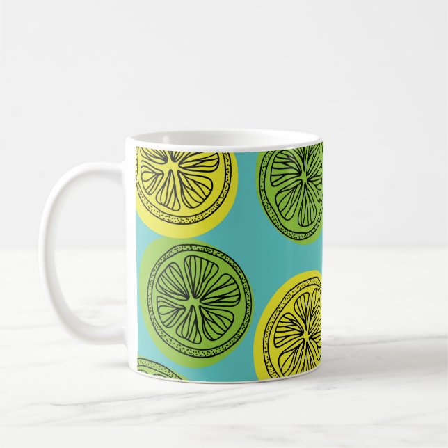 Lemon schneidet Vintage Illustration. Kaffeetasse (Links)