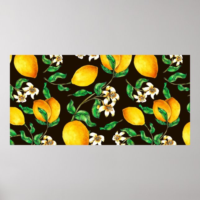 Lemon Seamless Muster handgemalt in Aquarellfarbe Poster (Vorne)