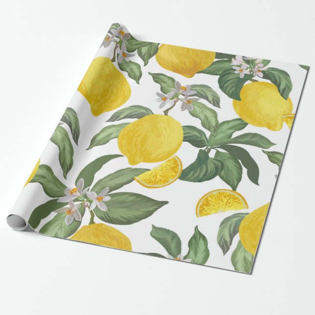 Lemon seamless vintage pattern. Tropical fruit bac Geschenkpapier (Ungerollt)