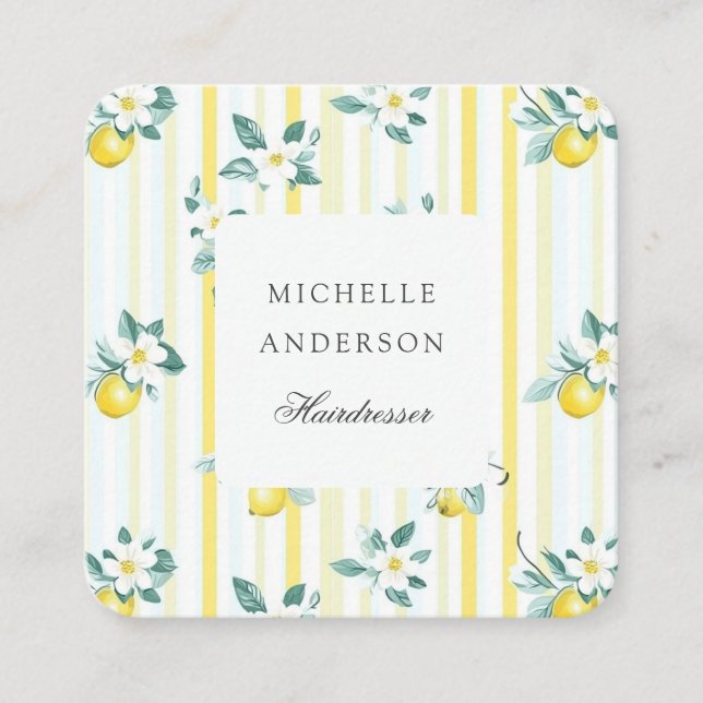 Lemon Shabby Chic Vintage Florales Brautbad Quadratische Visitenkarte (Vorderseite)