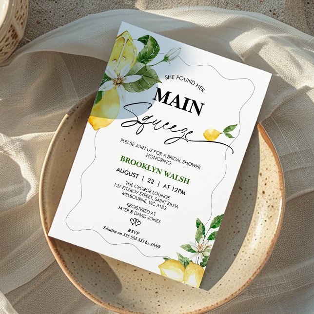 Lemon She fand ihr wichtigstes Squeeze-Brautparty Einladung (Modern Lemon Bridal Shower Invitation, Citrus, She found Her main Squeeze Bridals Shower Invitation)