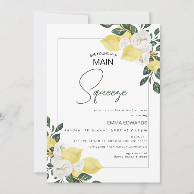 Lemon sie fand ihr Haupt-Squeeze-Brautparty Einladung (Vorderseite)