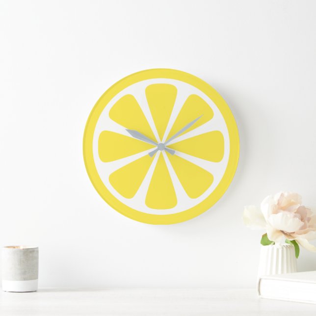 Lemon Slice Bright Yellow Kitchlock Große Wanduhr (Zuhause)