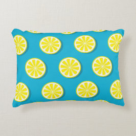 Lemon Slice Muster auf blauem Reversible Dekokissen