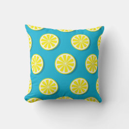 Lemon Slice Muster auf blauem Reversible Kissen