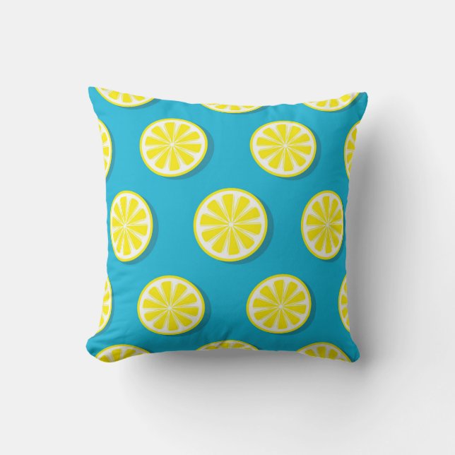Lemon Slice Muster auf blauem Reversible Kissen (Vorderseite)