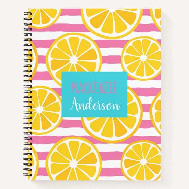 Lemon Slice Pink Streifen Notizbuch (Vorderseite)