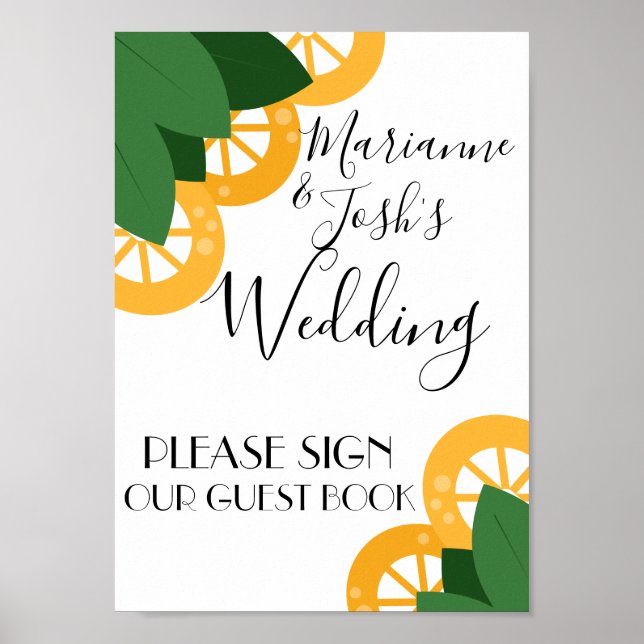 Lemon Slices and Blätter Guest Book Sign Poster (Vorne)