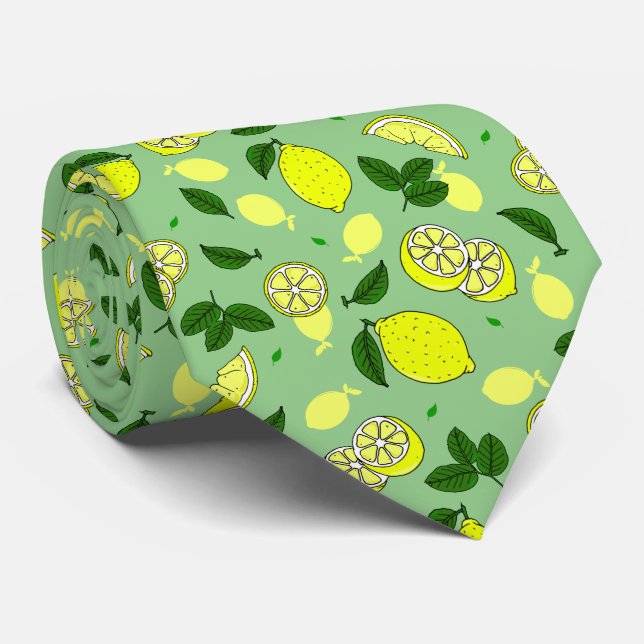 Lemon Slices and Green Blätter Lemon Food Pattern Krawatte (Gerollt)