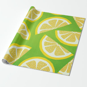 Lemon Slices on Lime Green Background Geschenkpapier