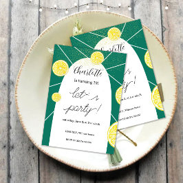 Lemon Slices Rich Green Glitzer Geometric Einladung
