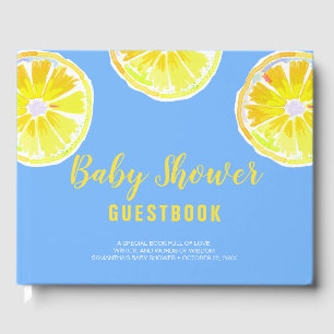 Lemon Slices Watercolor Baby Dusche Blau Gästebuch