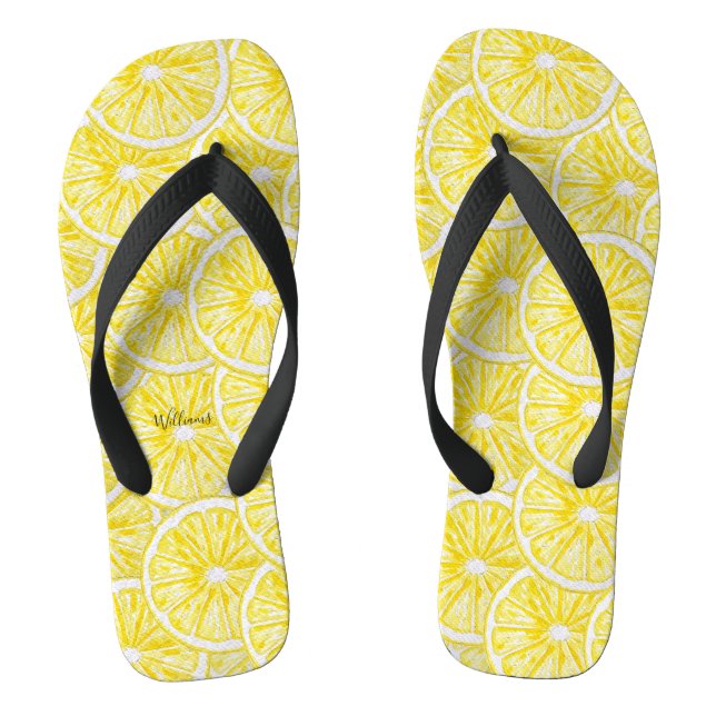 Lemon Slices Watercolor-Muster Flip Flops (Fußbett)