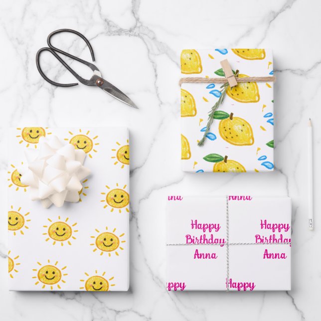 Lemon Sommer ihnen Geburtstag  Geschenkpapier Set (Vorderseite)