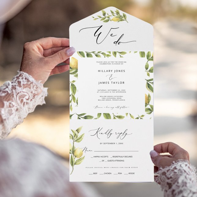 Lemon Sorrento Amalfi Coast Calligrafy Wedding All In One Einladung (Von Creator hochgeladen)