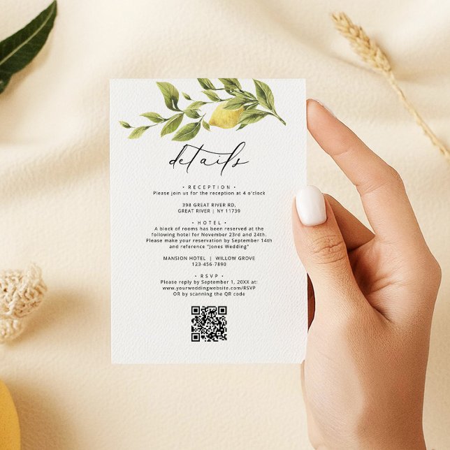 Lemon Sorrento Amalfi QR Code Wedding Details Begleitkarte (Von Creator hochgeladen)