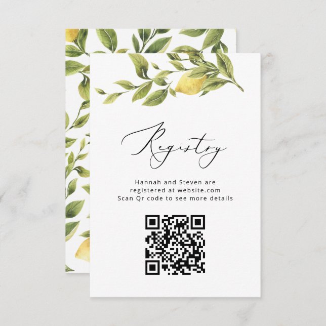 Lemon Sorrento Amalfi QR Code Wedding Registry Begleitkarte (Vorne/Hinten)