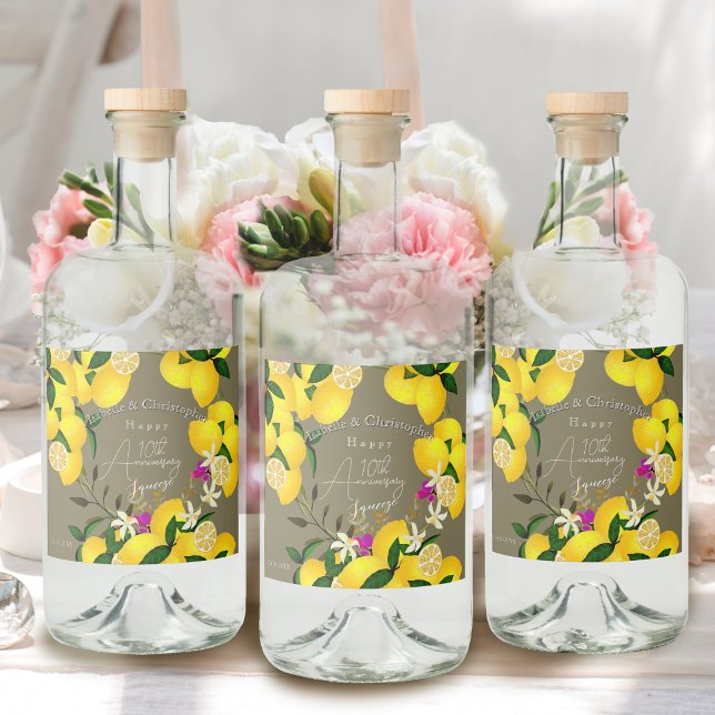 Lemon Squeeze  Alkoholflaschenetikett (10th Wedding Anniversary Lemon Squeeze Liquor Label)