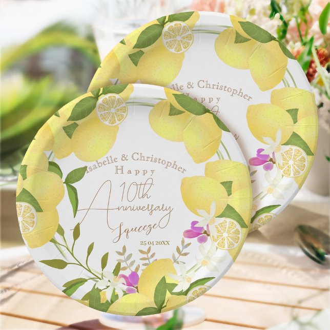 Lemon Squeeze Jubiläumsweiß Pappteller (10th Anniversary Wedding 
Party Paper Plate)