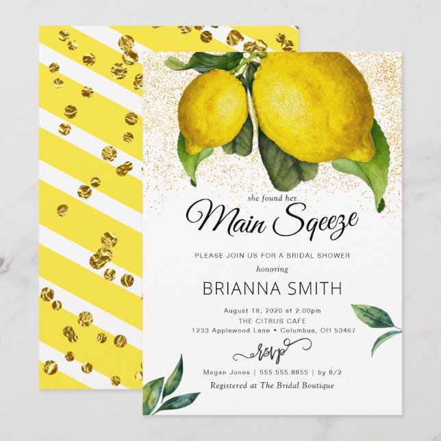 Lemon Squeeze Modern Bridal Dusche Einladung (Vorne/Hinten)