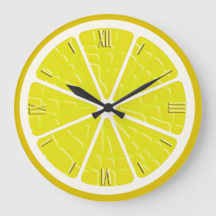 Lemon Stylized Fruit Slice Große Wanduhr
