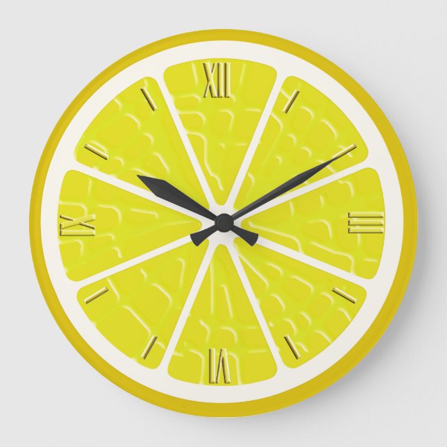 Lemon Stylized Fruit Slice Große Wanduhr (Vorderseite)