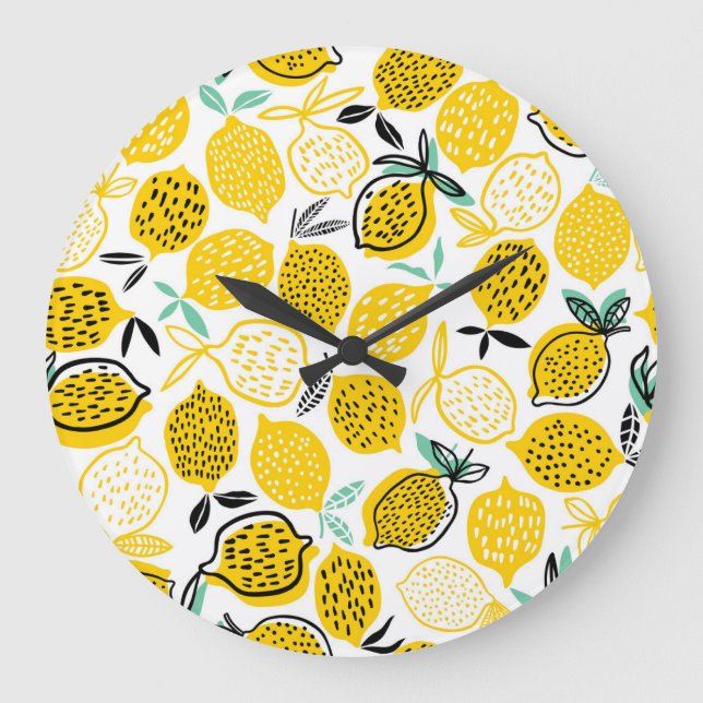 Lemon Summer Design Vintag Illustration Große Wanduhr (Vorderseite)