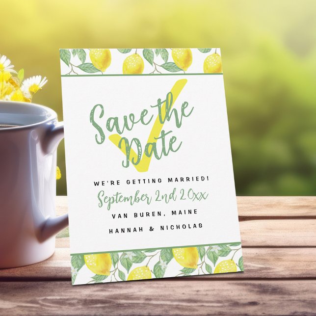 Lemon Summer Garden Frische Chic Botanische Hochze Save The Date (Cheerful Summer Lemon Pattern Save the Date Wedding Announcement)