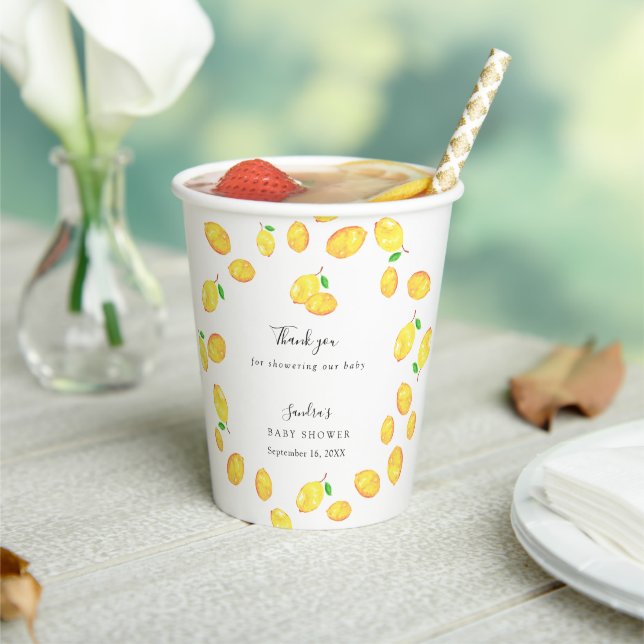 Lemon Theme Baby Shower Citrus Modern Script Pappbecher (In Situ)