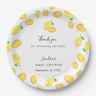 Lemon Theme Baby Shower Citrus Modern Script Pappteller