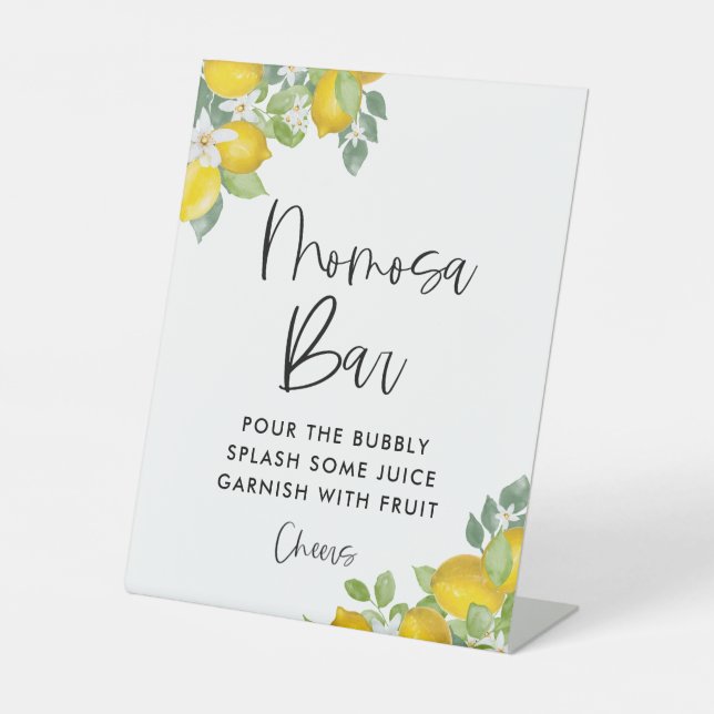 Lemon Theme Baby Shower Momosa Bar Sign Sockelschild (Vorderseite)