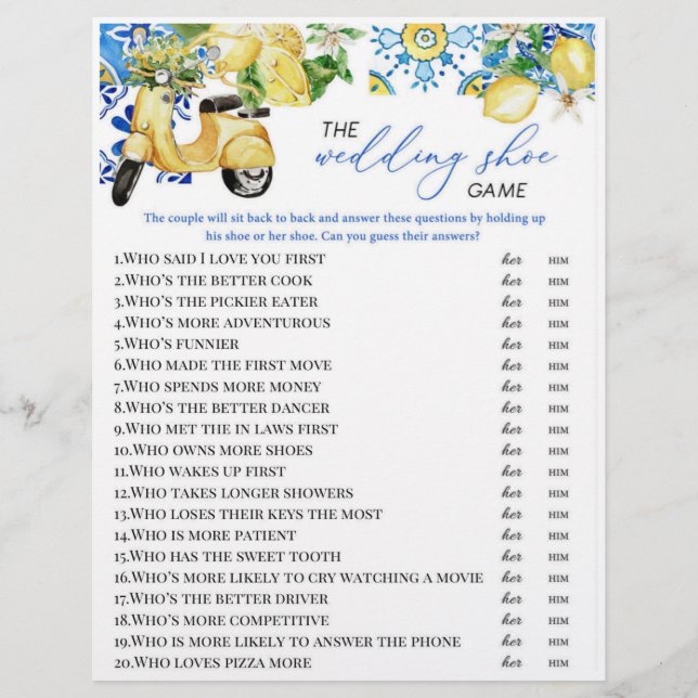 Lemon Theme Brautparty Shoe Game Flyer (Vorne)
