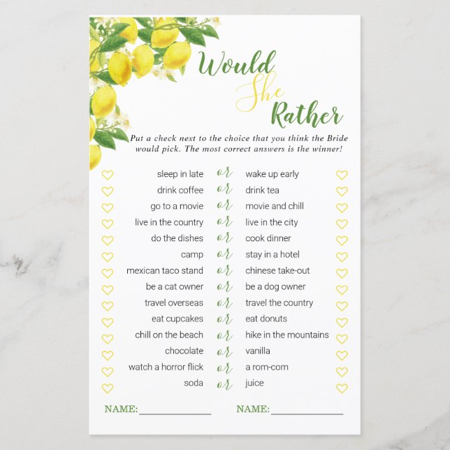 Lemon Theme Brautparty würde sie eher spielen (Vorderseite)