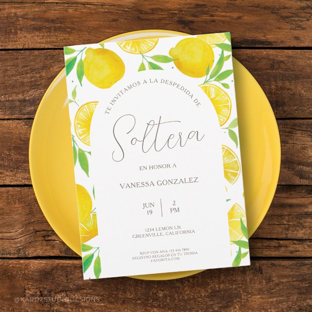 Lemon Theme Bridal Dusche Einladung in Spanisch (Invitación despedida de soltera. Tema limones, en español, personalizable, descarga digital opcional)