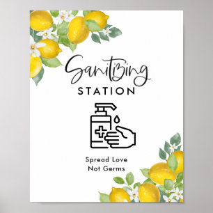 Lemon Theme Wedding Sanitization Station Poster