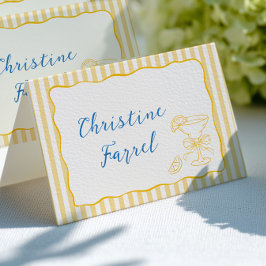 Lemon Theme Yellow Stripes Place Cards Tischnummer