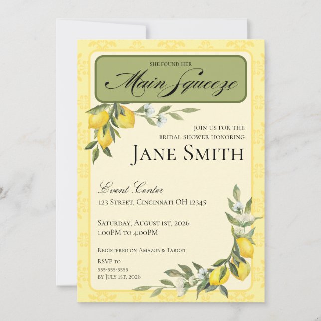 Lemon Themed Bridal Shower Invitation Einladung (Vorderseite)
