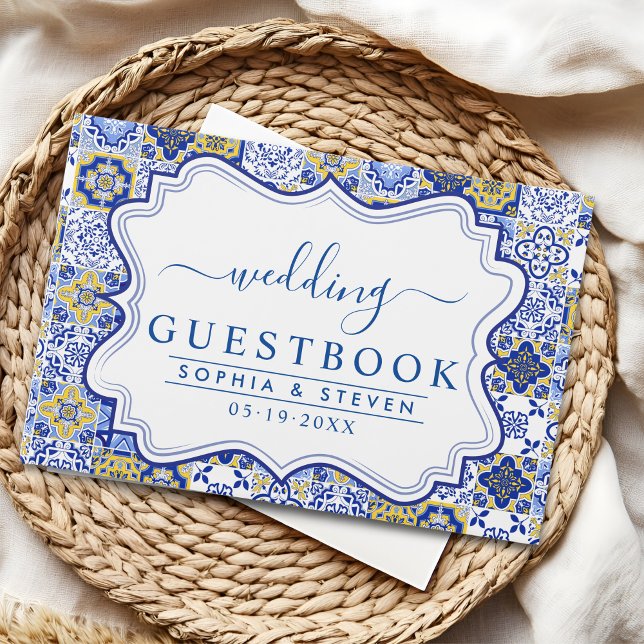 Lemon-Themed Mediterranean Tile Wedding Gästebuch (Von Creator hochgeladen)