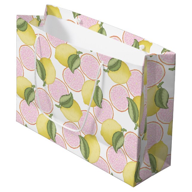 Lemon Themed Pink Geburtstagsparty Geschenktasche Große Geschenktüte (Vorderseite Schrägansicht)